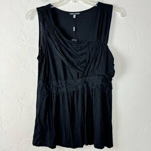 Cable & Gauge Knit Top Shirt Blouse Tunic Solid Black Jersey Sleeveless Ruffle‎